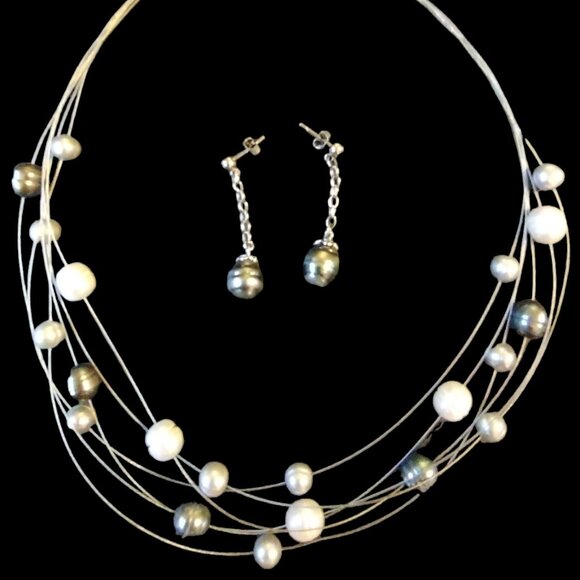 Sterling silver multi strand pearls necklace and earring set - Picture 4 of 4